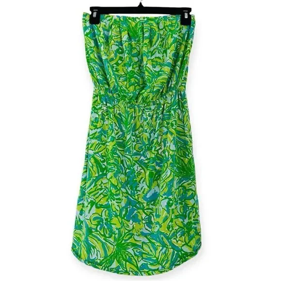 Lilly Pulitzer Windsor Strapless Dress Fresh Citrus Green Parrot Size Small - Picture 2 of 7